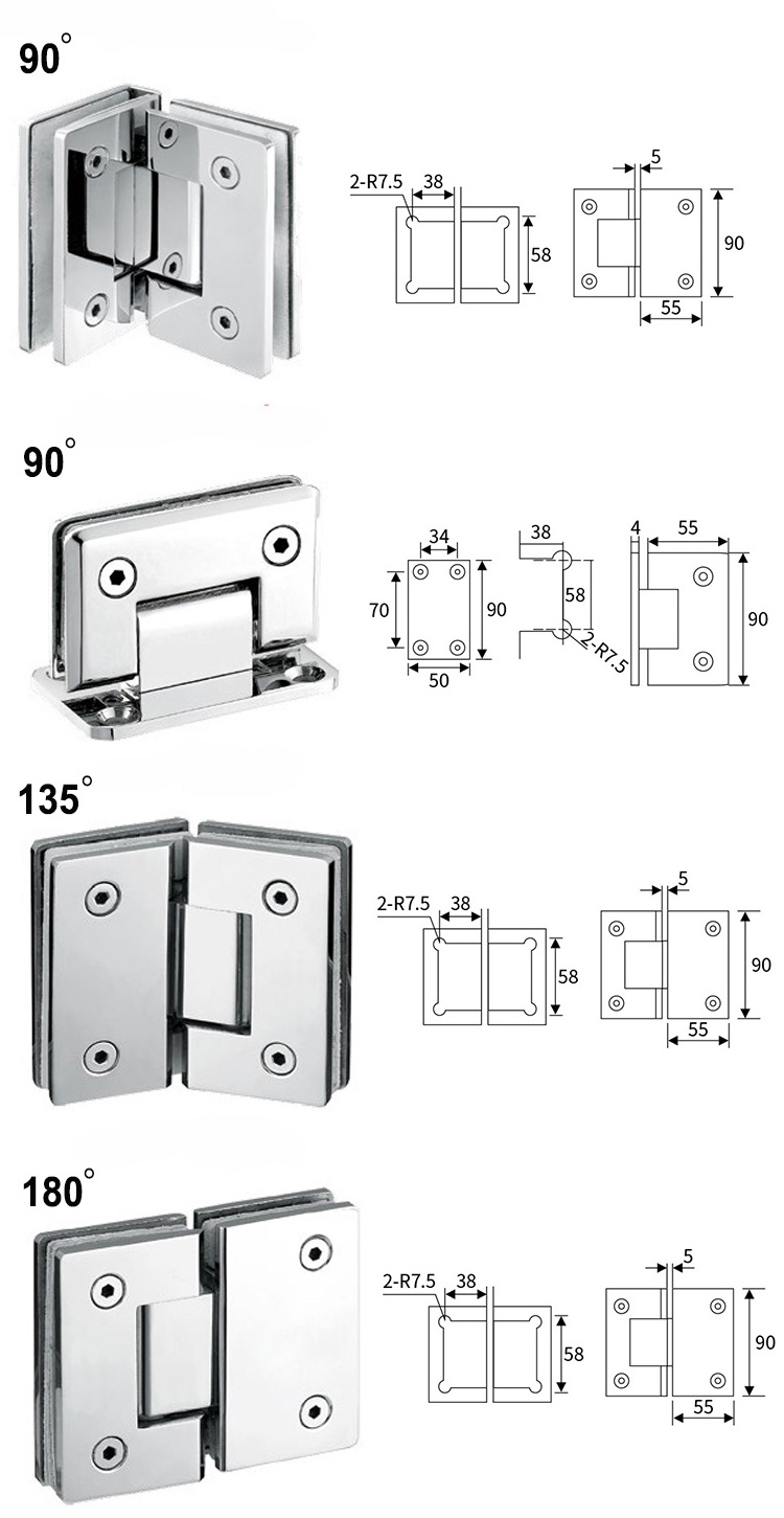 90 135 180 Degree Stainless Steel Pivot Interior Bifold Casement Wall Bathroom Shower Glass Door Hinges