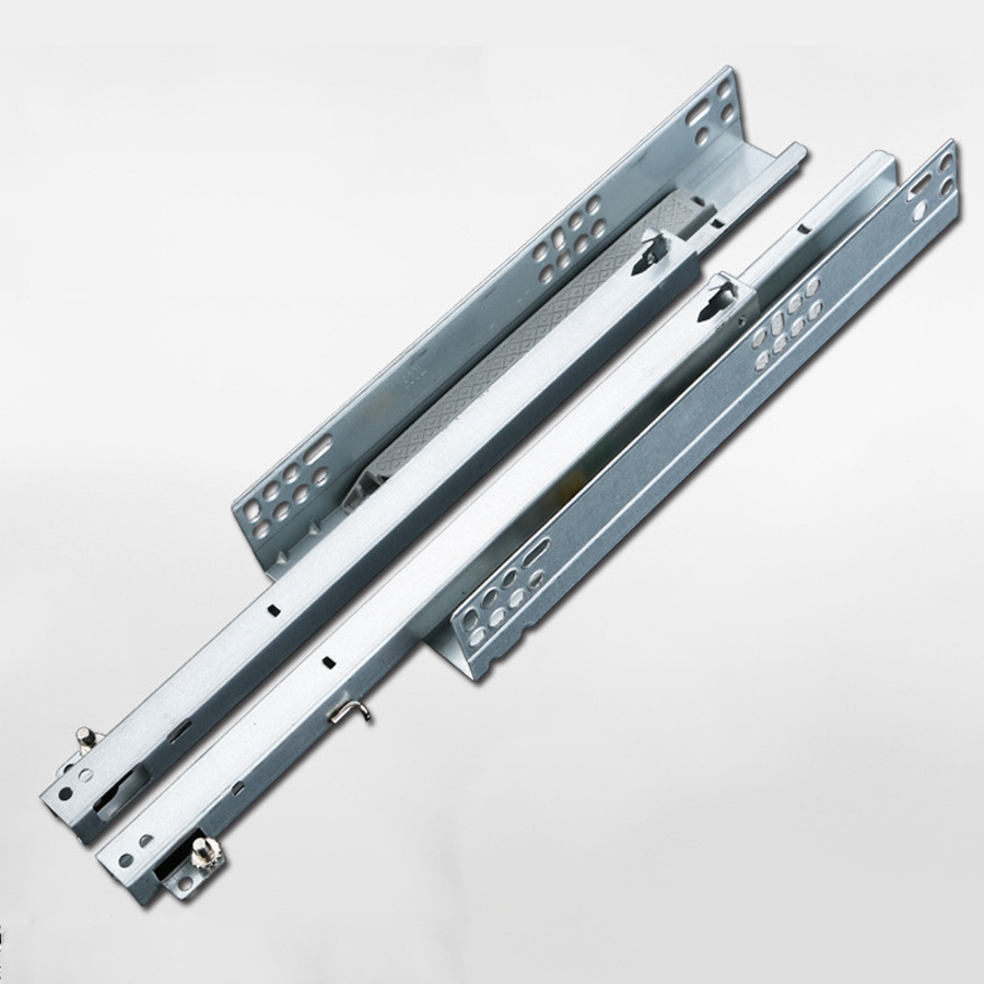 Custom Bottom Hidden Two Sections Damping Silent Buffer Self-priming Undermount Double Telescopic Cabinets Drawer Rails Slides