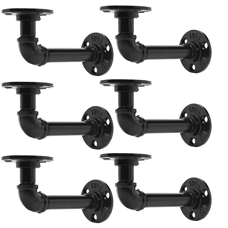 Retro Style Custom Support Metal Industrial Pipe Shelving Mounting Floating Shelves Cast Iron Pipe Wall Shelf Plumbing Brackets