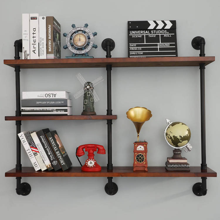 Retro Style Custom Support Metal Industrial Pipe Shelving Mounting Floating Shelves Cast Iron Pipe Wall Shelf Plumbing Brackets