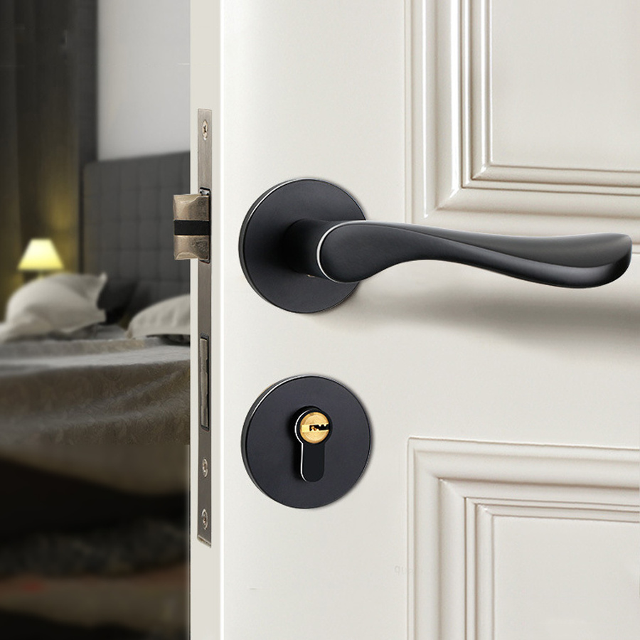 Fashion Hardware Door Handle Lock Set Slim Privacy Exterior Indoor Aluminium Alloy Lock Hand Door Handles with Lock