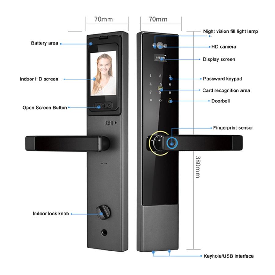 Manufacturer Fingerprint Smart Card Safe Aluminium App Epic Interior Outdoor Digital Wood Door Handle Lock with Keypad