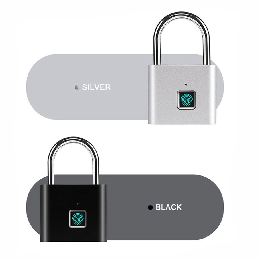 Wholesale Fingerprint Biometric Thumbprint Black Silver Waterproof Finger Print Cabinet Pad Lock Smart Padlocks with Fingerprint