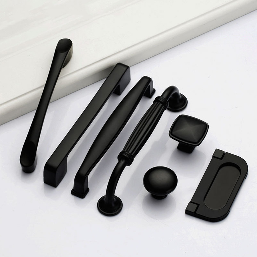 Aluminum Alloy Matte Black Kitchen Cabinet Drawer Door Pull Handle Knobs and Handles for Furniture Wardrobe Cupboard Closet