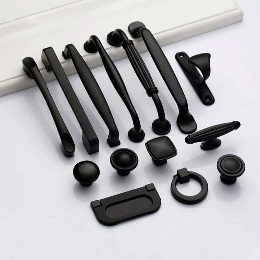 China Wholesale Competitive Price Modern Black Metal Aluminum Alloy Cabinet Drawer Door Pulls Knobs and Handles for Furniture