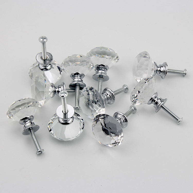 Gold Silver Kitchen Handles Glass Crystal Diamond Kitchen Cabinet Handles Acrylic Plastic Cabinet Knob Ball Handles with Diamond