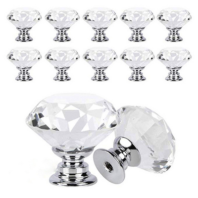 Gold Silver Kitchen Handles Glass Crystal Diamond Kitchen Cabinet Handles Acrylic Plastic Cabinet Knob Ball Handles with Diamond