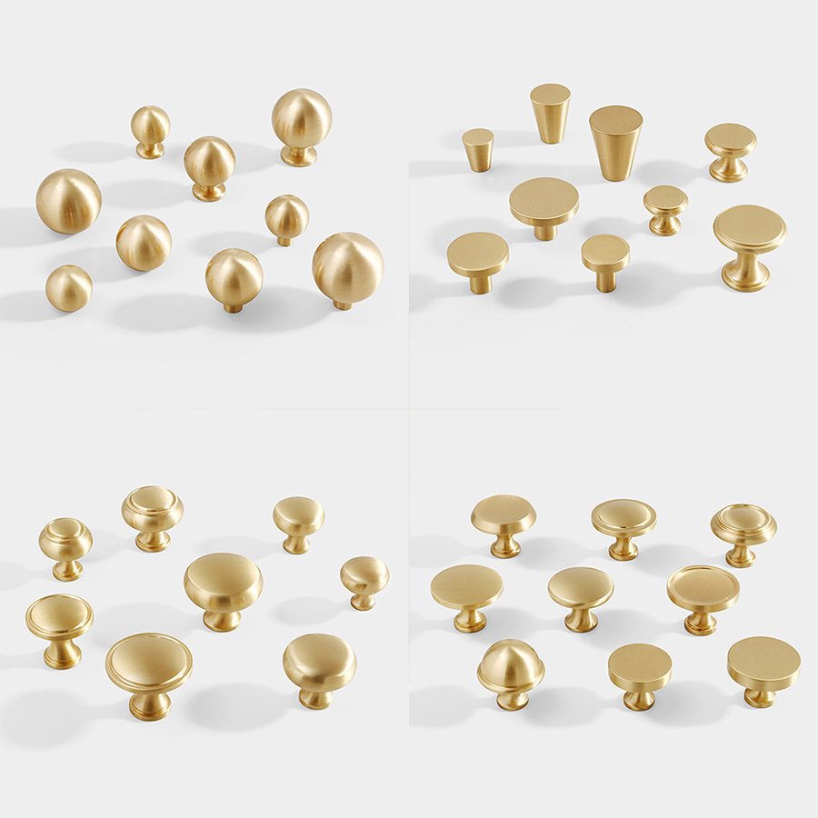 Luxury Solid Brass Single Hole Small Gold Cupboard Wardrobe Kitchen Cabinet Hardware Brass Dresser Drawer Ball Handles Knobs