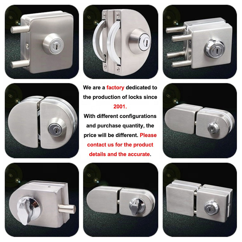 Custom Stainless Steel Double Sided Sliding Frameless Glass Door Swing Center Lock with Keys for Sliding Glass Gate