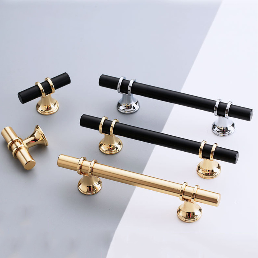 Luxury 50-1000mm Long Black Gold Silver Aluminum Zinc Kitchen Door Pull T Bar Cabinet Door Knobs Handles for Bedroom