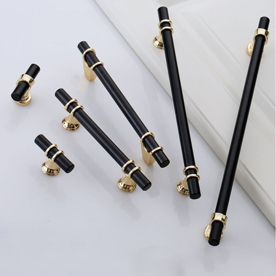 Luxury 50-1000mm Long Black Gold Silver Aluminum Zinc Kitchen Door Pull T Bar Cabinet Door Knobs Handles for Bedroom