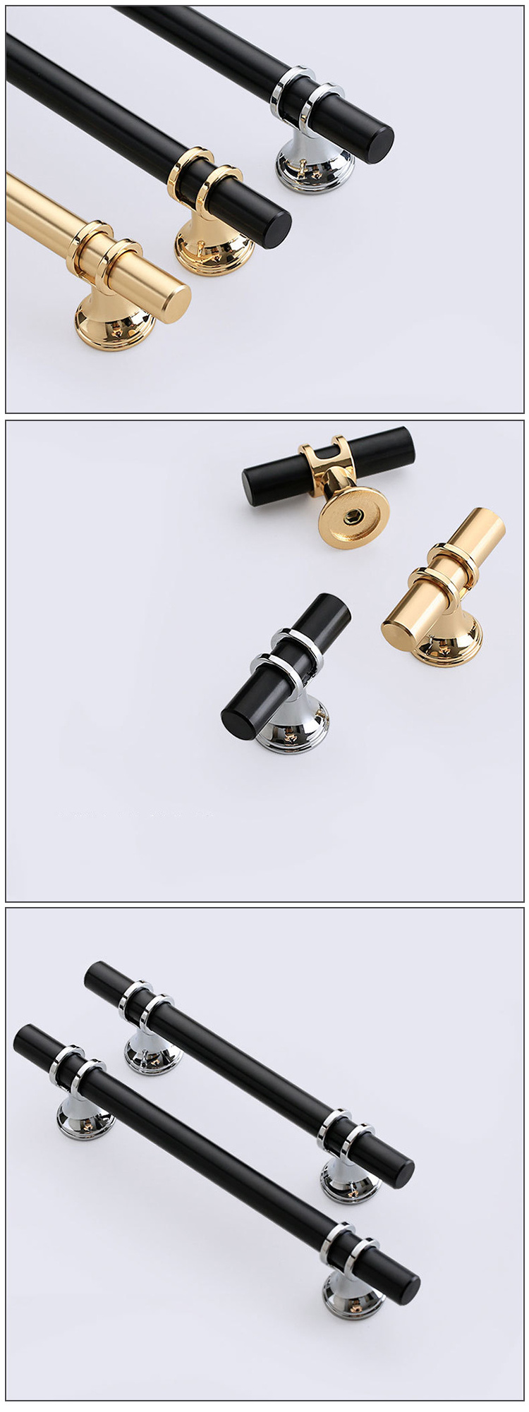 Hot Sale Modern Luxury Aluminum Zinc Alloy Door Pull Cabinet Handle Black Wardrobe Kitchen Cabinet Handles for Home