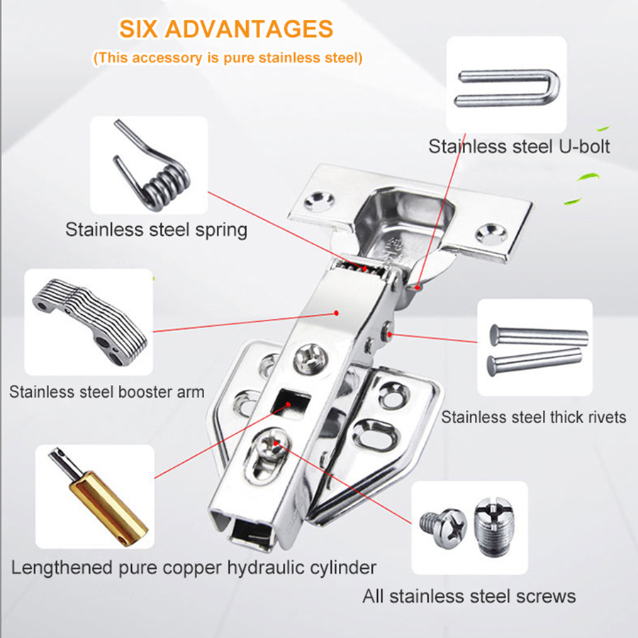 Stainless Steel Kitchen Disassembly Buffering Hydraulic Invisible Concealed Hidden Soft Closing Cabinet Door Hinges