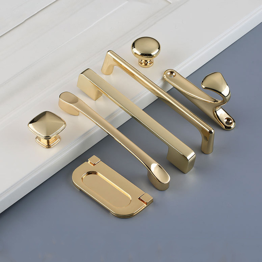 Zinc Alloy Furniture Handle Modern Light Luxury Style Gold Wardrobe Cupboard Cabinet Drawer Door Pulls Handles Knobs