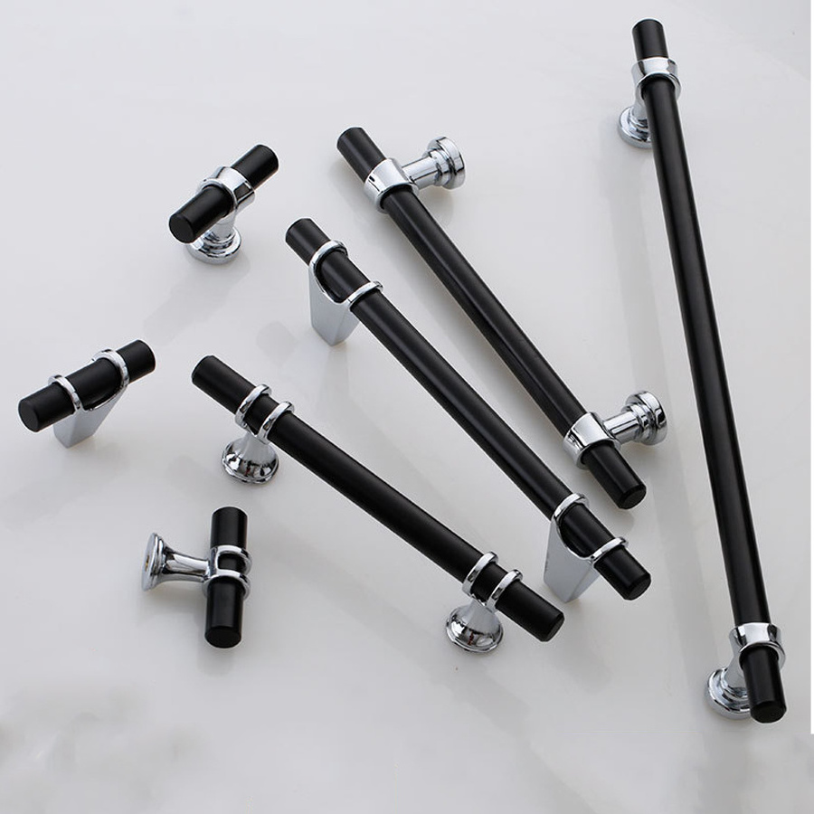 Luxury 50-1000mm Long Black Gold Silver Aluminum Zinc Kitchen Door Pull T Bar Cabinet Door Knobs Handles for Bedroom