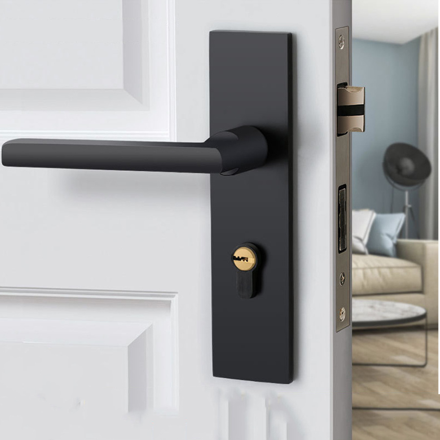 Wholesale Black Aluminum Alloy Security Wooden Steel Door Exterior Door Lock Set Handles