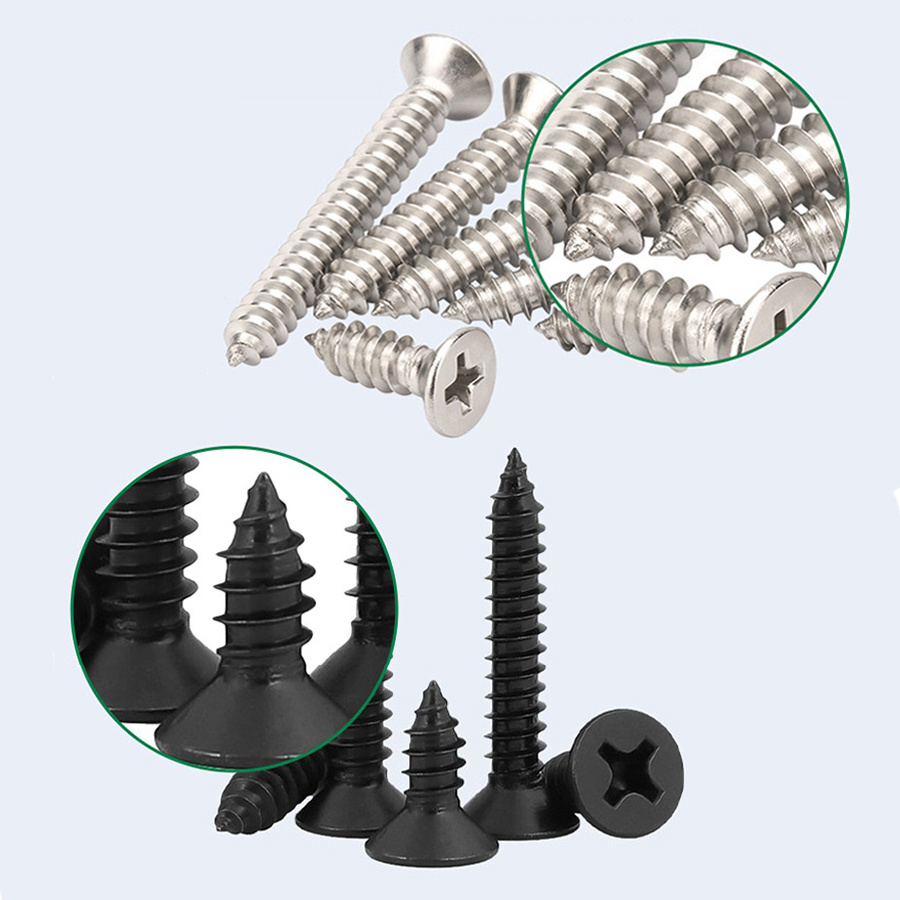 KA Cross Recessed Countersunk Head Self-tapping Screw Black Sliver Carbon Steel Self Tapping Wood Screws