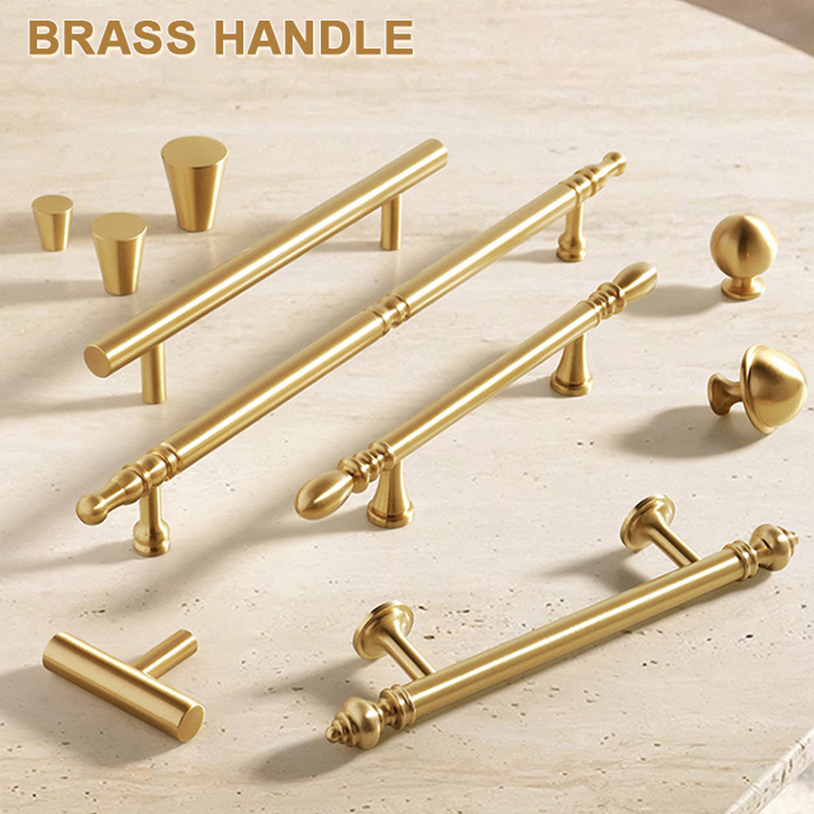 Manufacturer Solid Pure Brass Hardware Gold Kitchen Cupboard Wardrobe Dresser Drawer Cabinet Door Pull Handle for Furniture