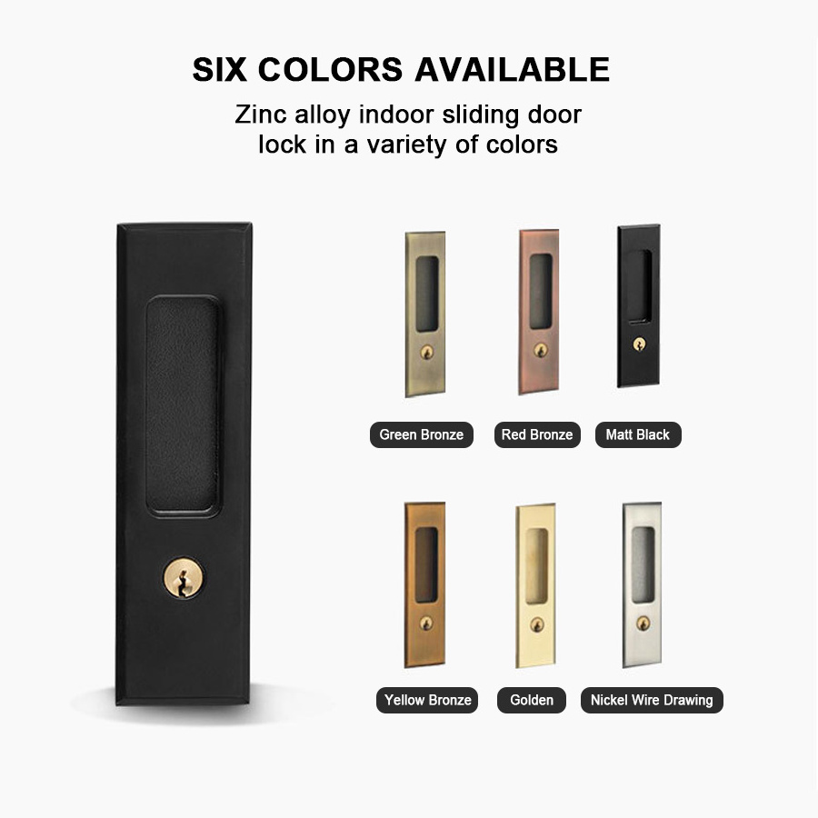 Zinc Alloy Recessed Door Handle Lock Invisible Bedroom Balcony Sliding Barn Doors Locks Hidden Pull Handle with Lock