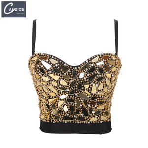 Candice summer adjustable shoulder club luxury sexy rhinestone with beaded bustiers sequined top fashion corset and buster