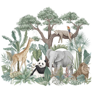 China Made Small MOQ Originality Tropical Rain Forest Animals And Plants Sticker Wall Paper