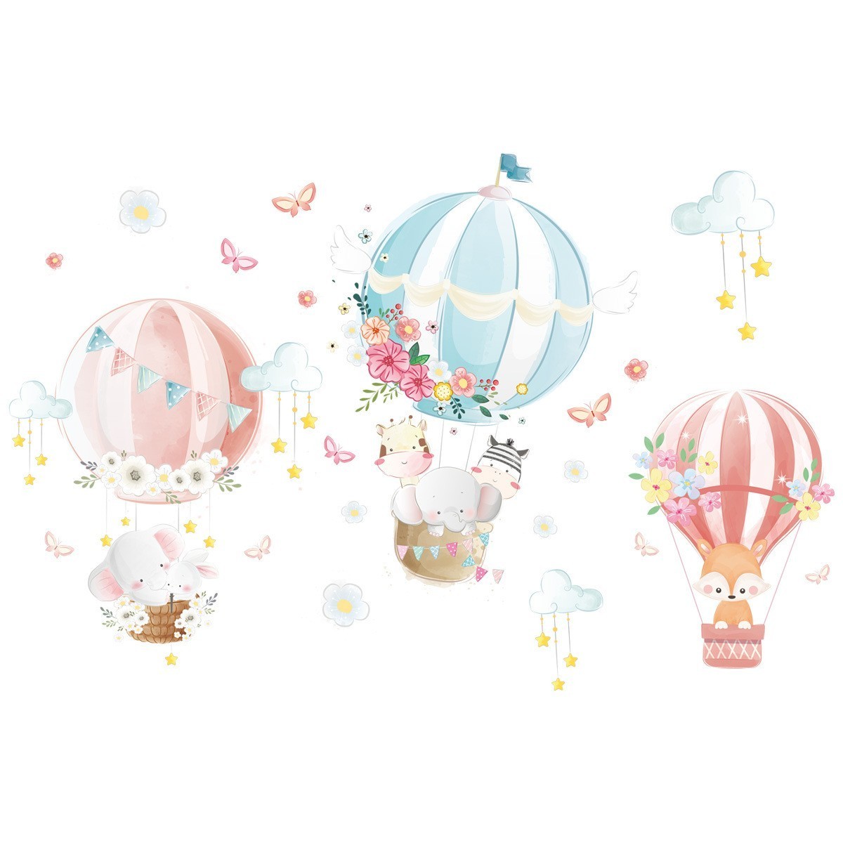 Popular Simplicity Hot Air Balloon Elephant Night Sky Design Wall Paper Sticker 3D