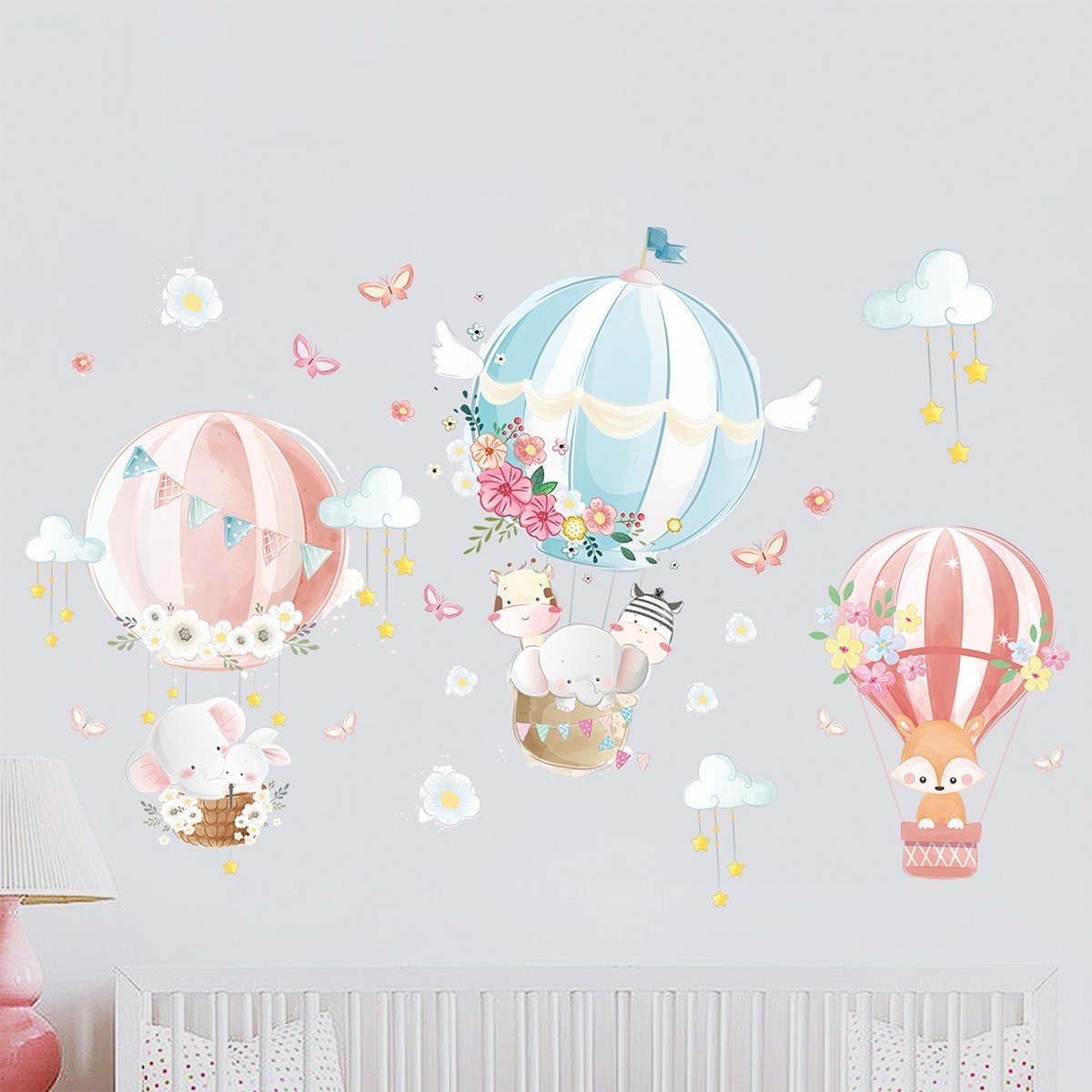 Popular Simplicity Hot Air Balloon Elephant Night Sky Design Wall Paper Sticker 3D