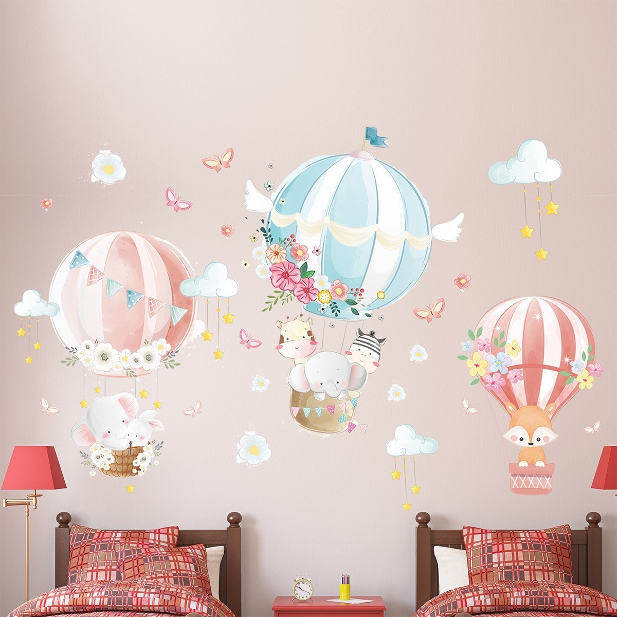 Popular Simplicity Hot Air Balloon Elephant Night Sky Design Wall Paper Sticker 3D