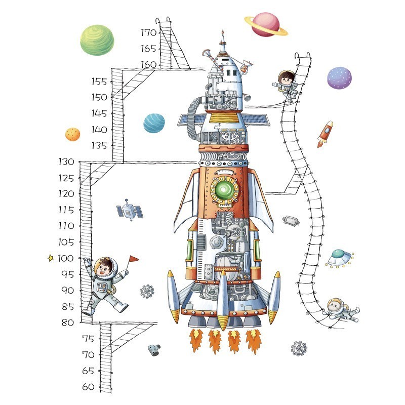 China Made Replacement Space Rocket DIY Height Wall Sticker Wall Decorations Sticker For Nail Salon