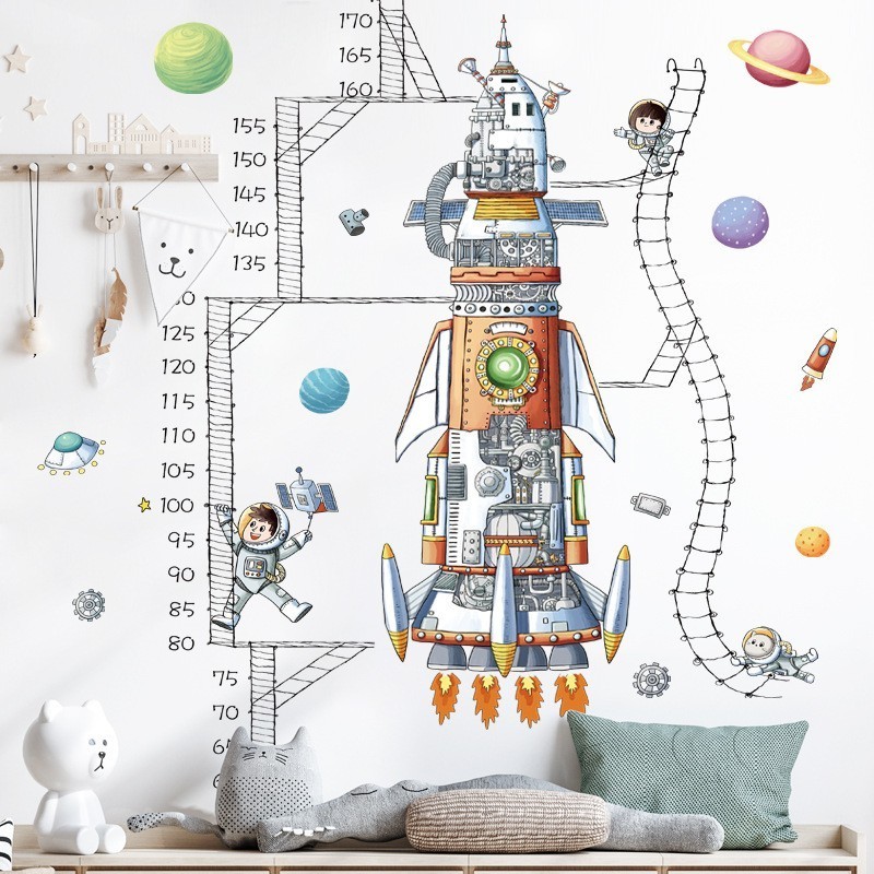 China Made Replacement Space Rocket DIY Height Wall Sticker Wall Decorations Sticker For Nail Salon