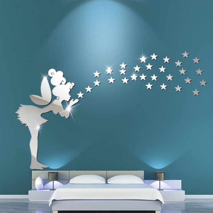 Customized Fancy Decorative 3D Acrylic Fairy DIY Mirror Wall Stickers