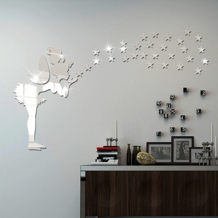 Customized Fancy Decorative 3D Acrylic Fairy DIY Mirror Wall Stickers