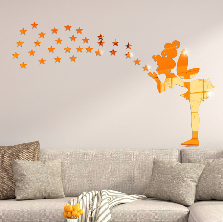 Customized Fancy Decorative 3D Acrylic Fairy DIY Mirror Wall Stickers