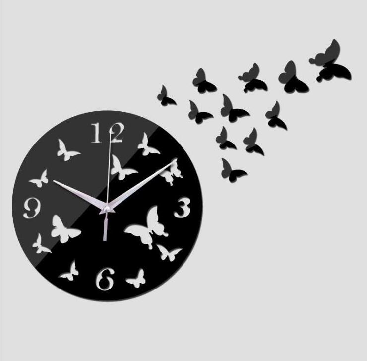 Acrylic Butterfly 3D Digital Mirror Wall Sticker Clock For Decoration