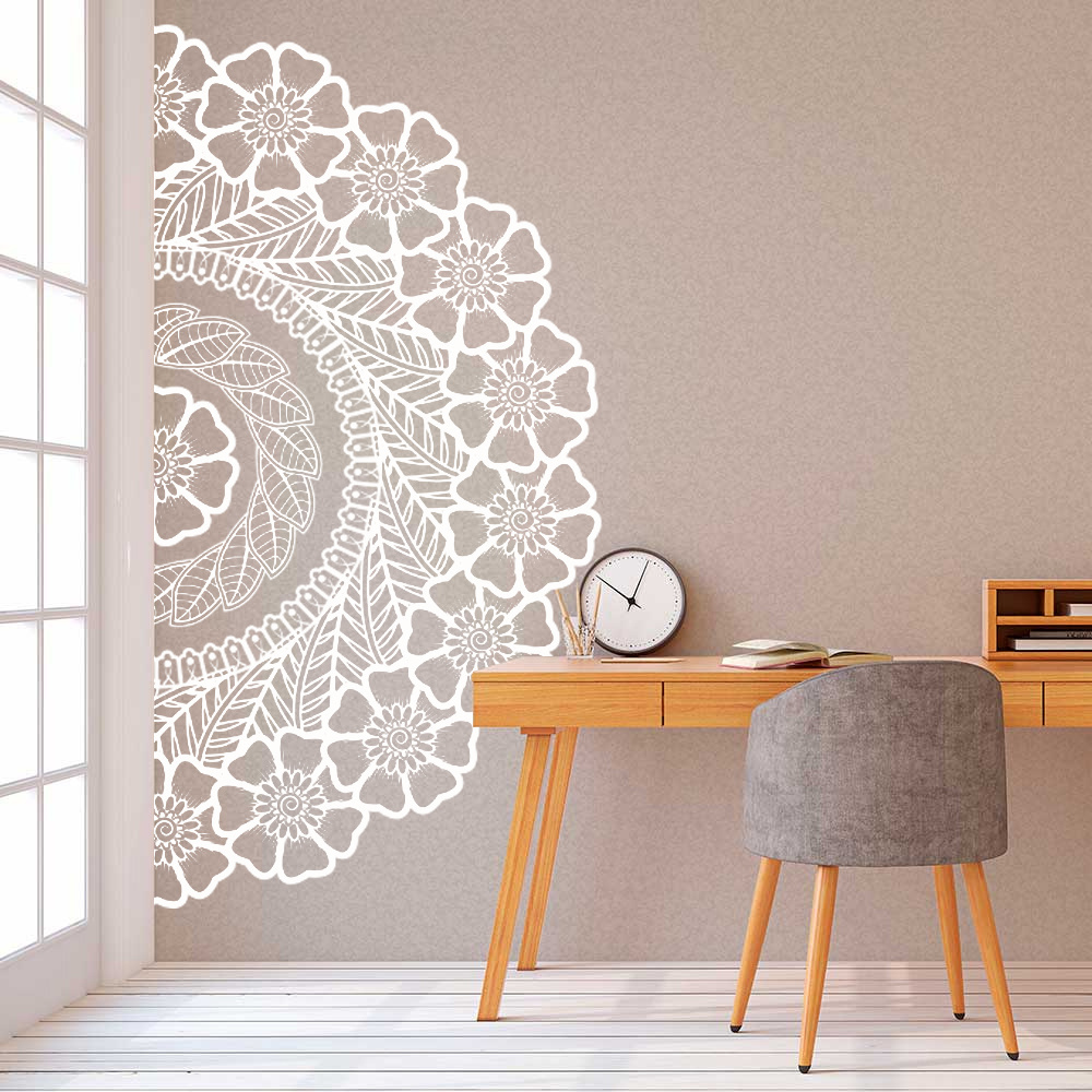 Preciser China Factory Black Vinyl In Half Large Mandala Art Wall Sticker For living Room