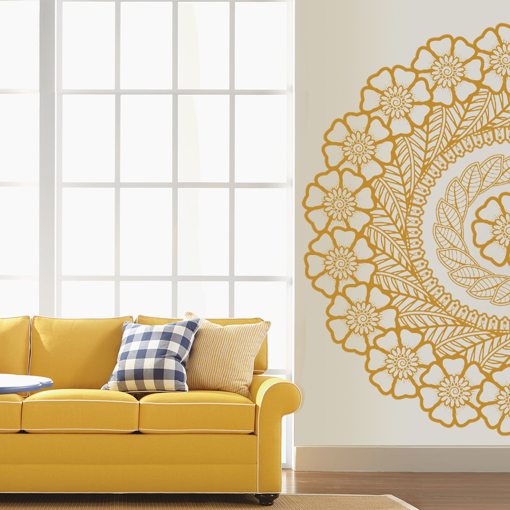 Preciser China Factory Black Vinyl In Half Large Mandala Art Wall Sticker For living Room