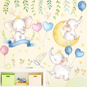 Cartoon Cute baby elephant and balloon Wall Sticker DIY Home Wall Decals Kids Room Wallpaper Decor