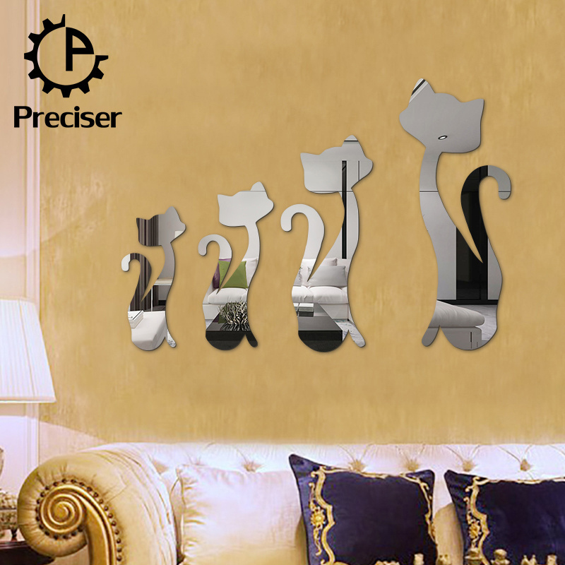 Quality Acrylic Cats Shape Cute Wall Mirror Sticker For Kids