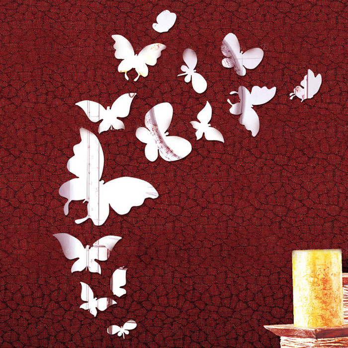 Home Mirror Beautiful Design Wall Stickers 3D Butterfly Acrylic DIY Stickers