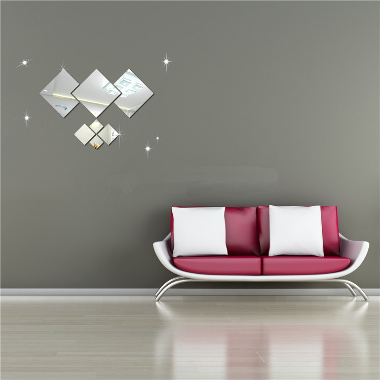 Preciser Home Square Acrylic Mirror Wall Stickers For Living Room