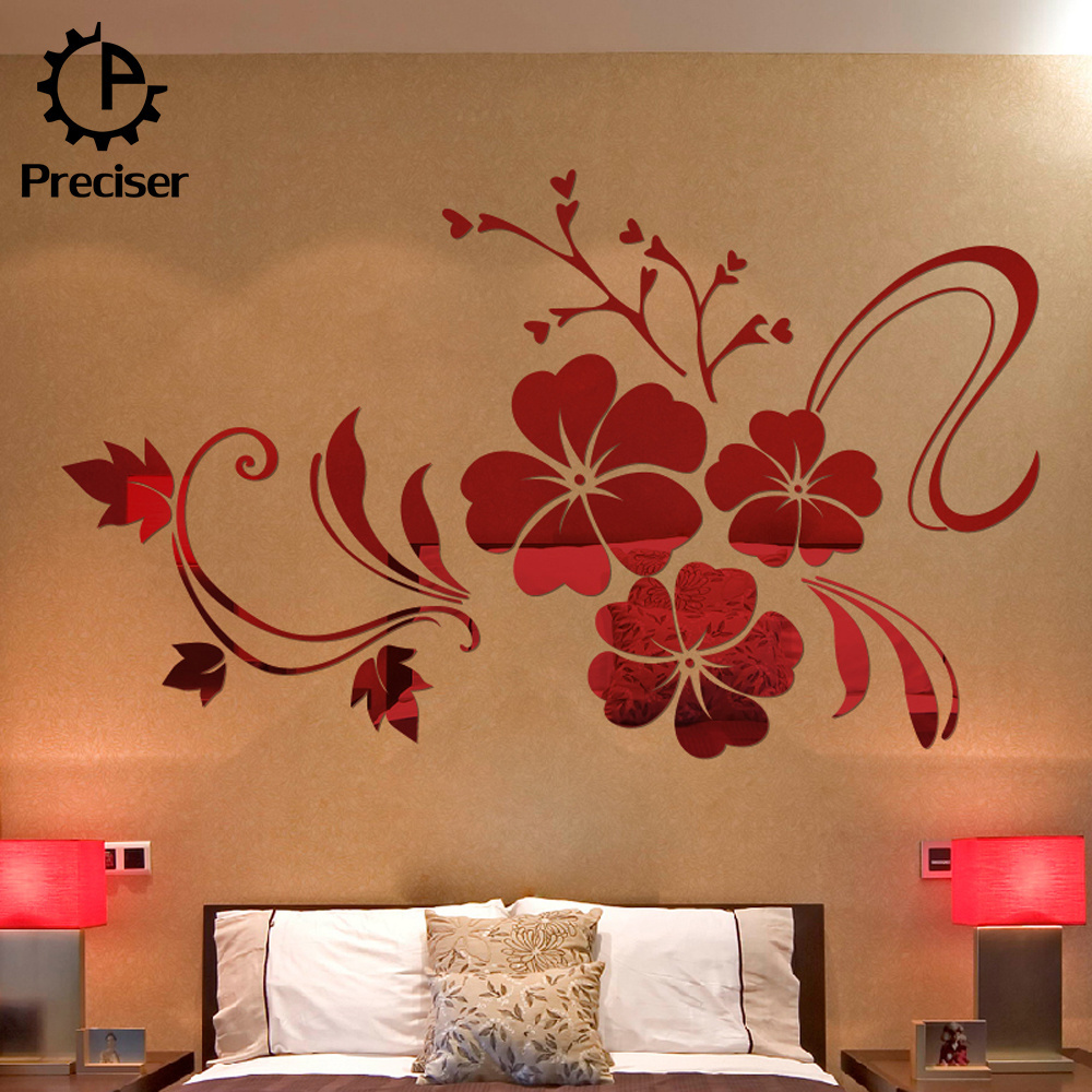 Precise Acrylic 3D Effect Flower Shape Mirror Surface Large Wall Stickers