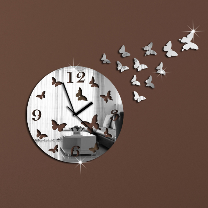 Acrylic Butterfly 3D Digital Mirror Wall Sticker Clock For Decoration