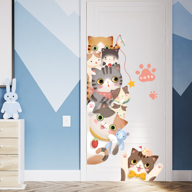 Cartoon Design Cute Cats Wall Sticker DIY Home Wall Decals Kindergarten classroom Wallpaper Decor