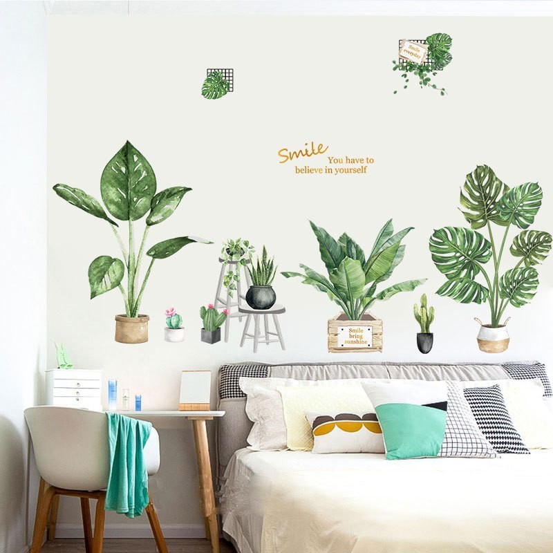 2022 Popular Family Garden Potted Plants 3D Wall Stickers Waterproof Brick For Home Decor