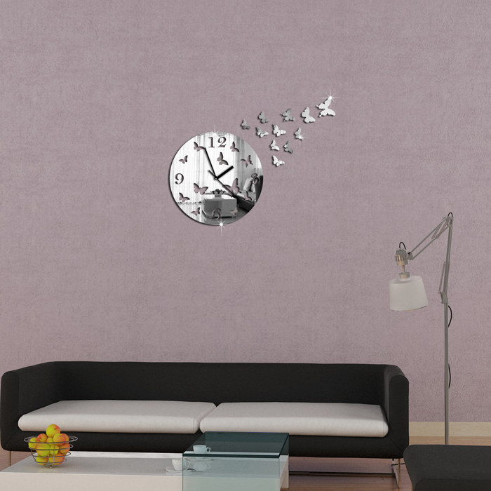 Acrylic Butterfly 3D Digital Mirror Wall Sticker Clock For Decoration