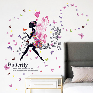 Flower Fairy Decoration Back Sticker Girl Elf Butterflies Bedroom Sticker Waterproof DIY Home Wall Decals Room Wallpaper