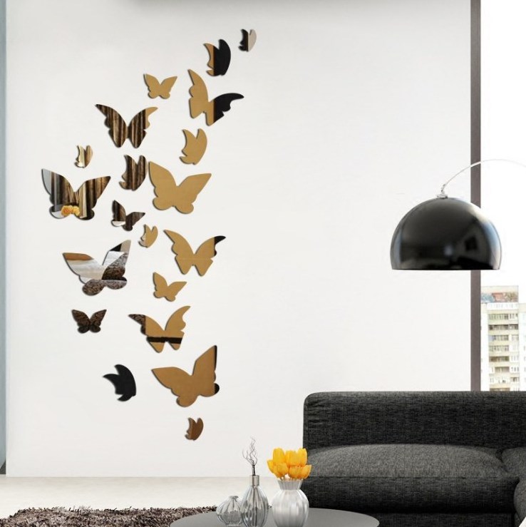 Preciser Frameless Butterfly Decoration Mirror Wall Sticker For Living Room