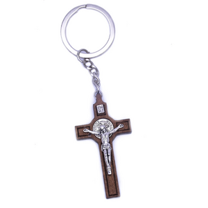 High Quality Jesus Christ Cross Pendant Wood Keychain for Christian Gifts Key Ring