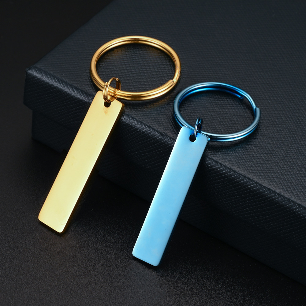 Stainless steel Personal Engraving Blanks 50x12 mm bar with stainless steel split ring custom keychain