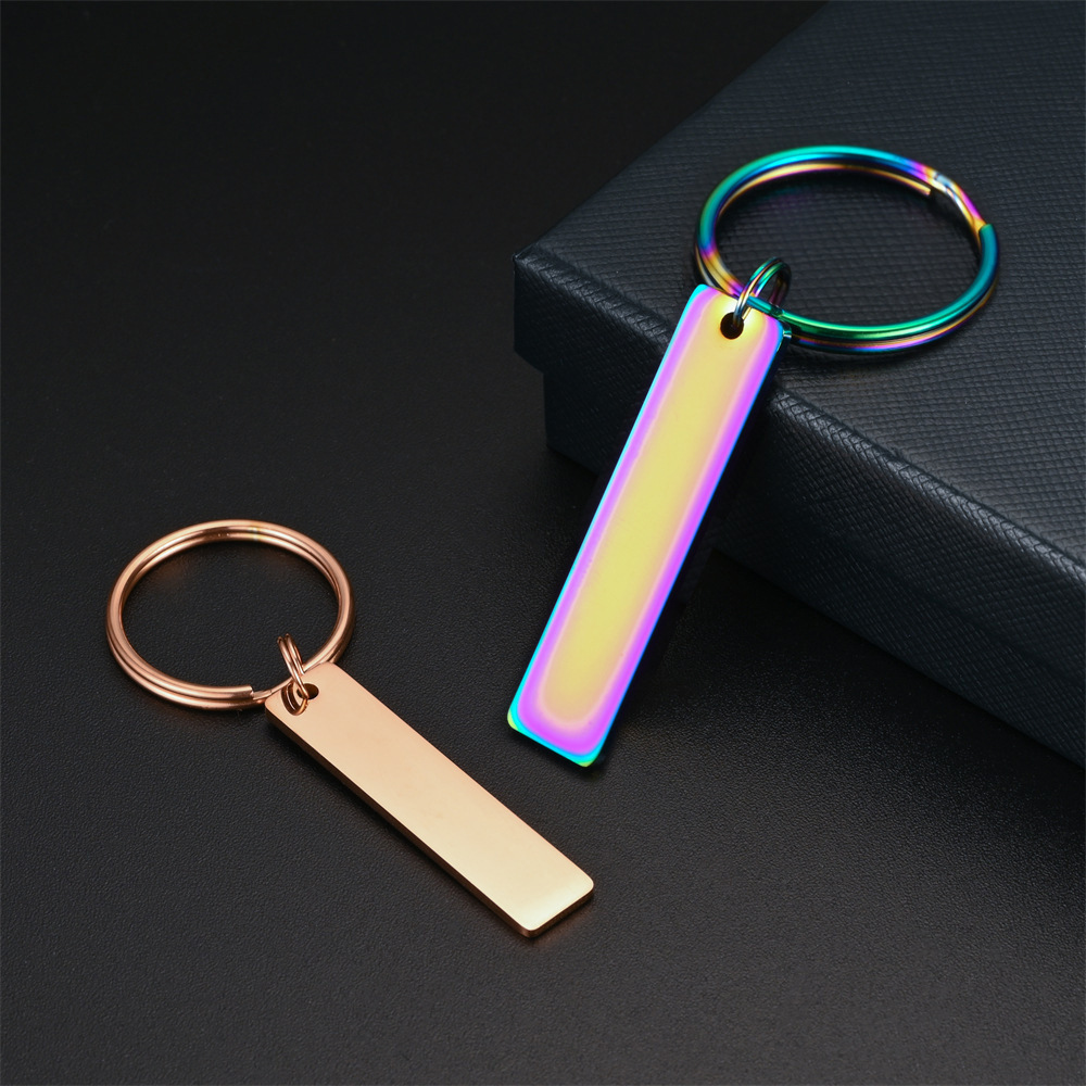 Stainless steel Personal Engraving Blanks 50x12 mm bar with stainless steel split ring custom keychain